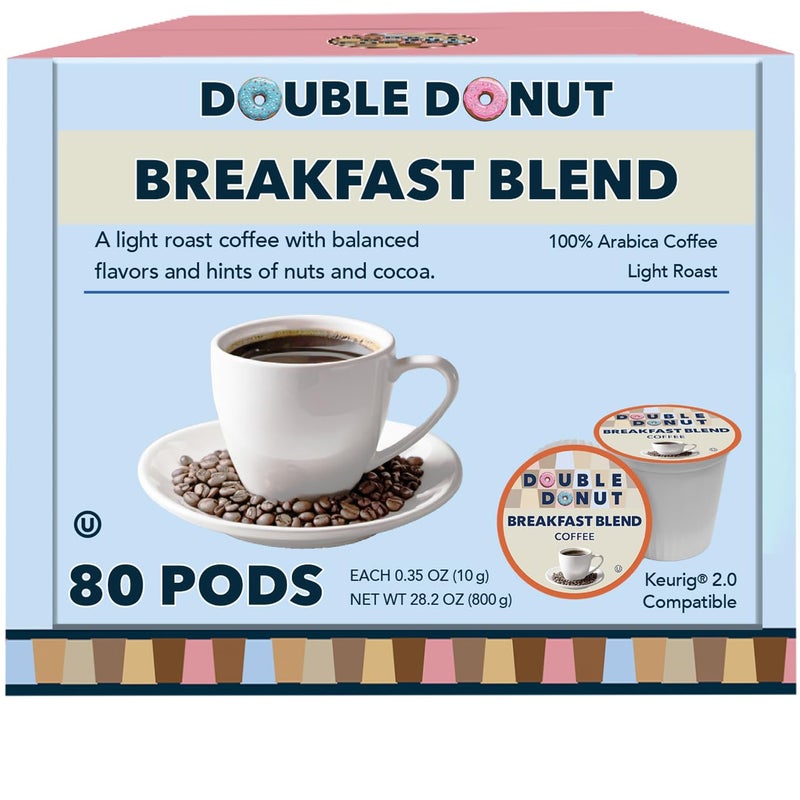 Double Donut Coffee Breakfast Blend Coffee Pods, Light Roast Coffee in Recyclable Single-Serve Pods for Keurig K Cups Brewer Machines, 80 Count Bulk Pack, original version - Image 1